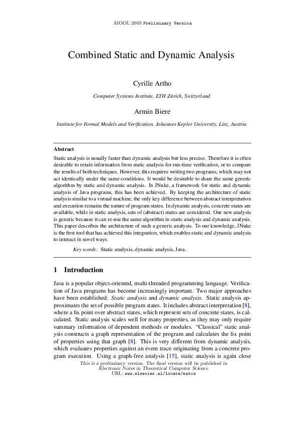 (PDF) Combined Static and Dynamic Analysis