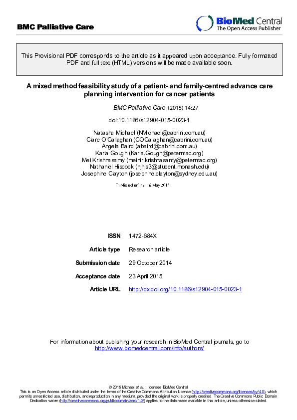 (PDF) A mixed method feasibility study of a patient- and family-centred ...