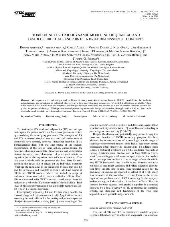 (PDF) Toxicokinetic-toxicodynamic modeling of quantal and graded ...