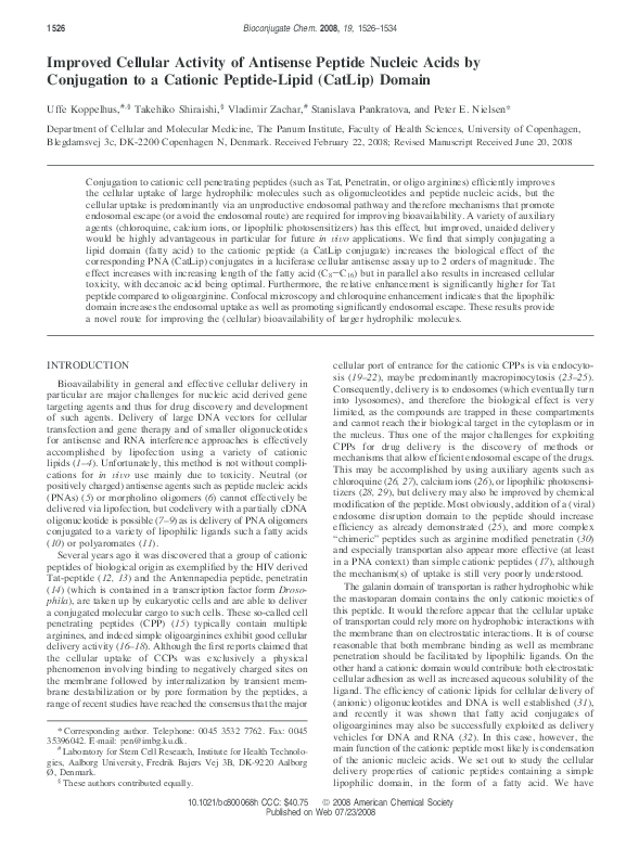 (PDF) Improved Cellular Activity of Antisense Peptide Nucleic Acids by ...