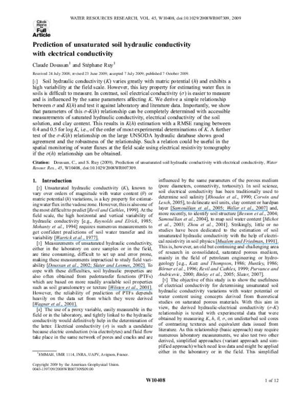 (PDF) Prediction of unsaturated soil hydraulic conductivity with ...