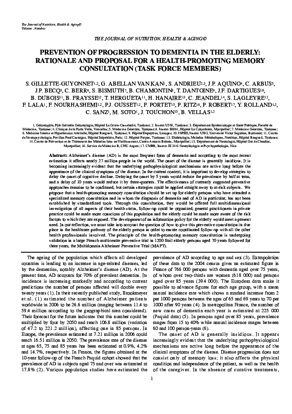 (PDF) Prevention of progression to dementia in the elderly: rationale ...