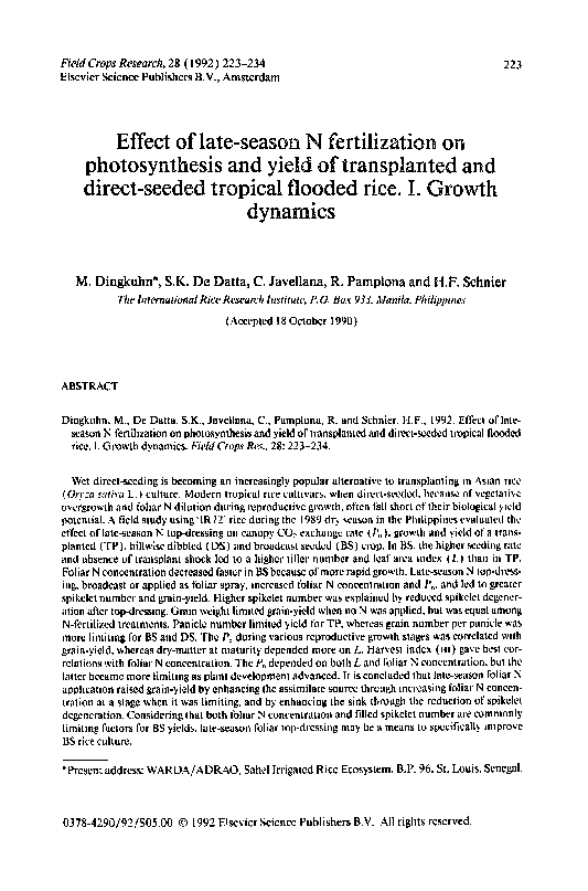 (PDF) Effect of late-season N fertilization on photosynthesis and yield ...
