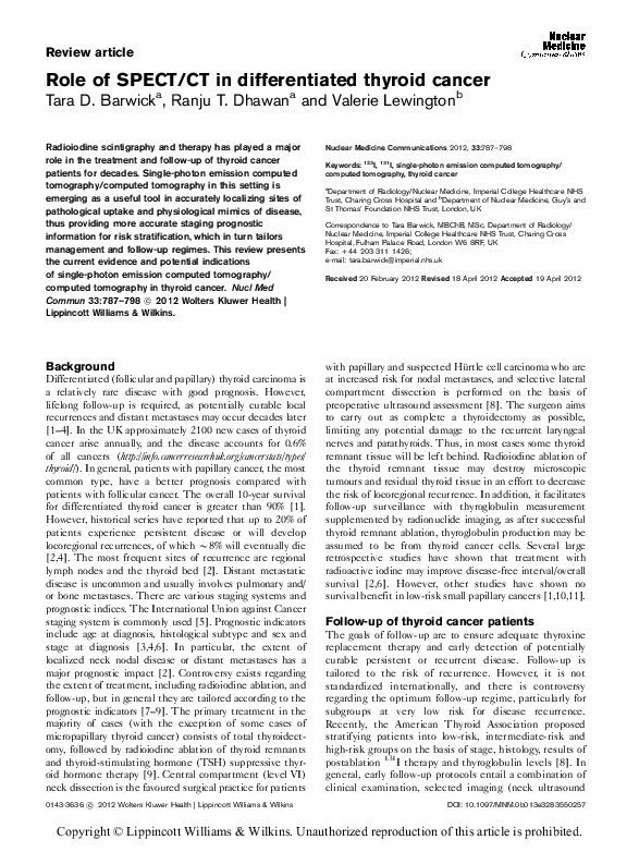 (PDF) Role of SPECT/CT in differentiated thyroid cancer