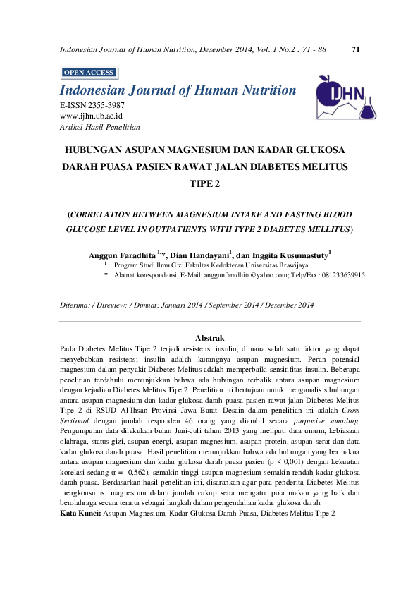 (PDF) Indonesian Journal of Human Nutrition HUBUNGAN ASUPAN MAGNESIUM ...