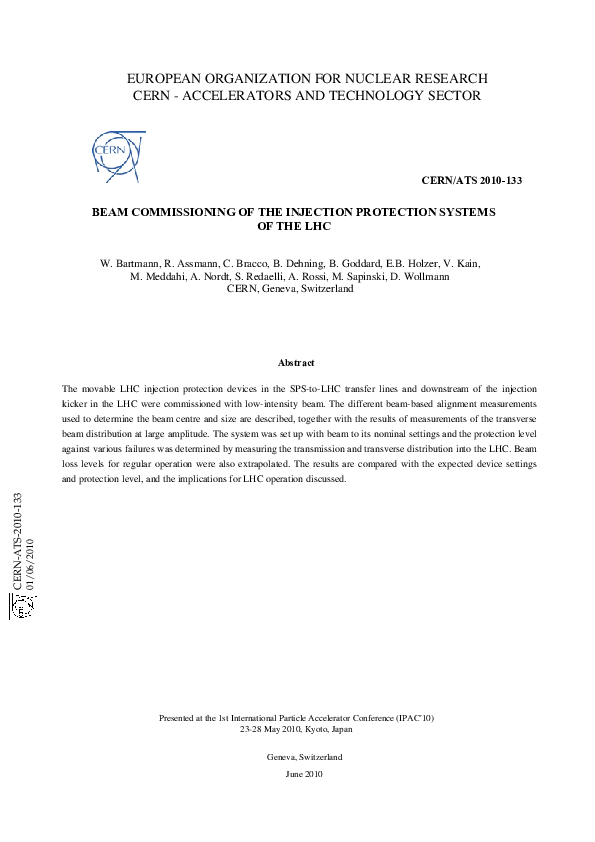 (PDF) Beam Commissioning of the Injection Protection System of the LHC
