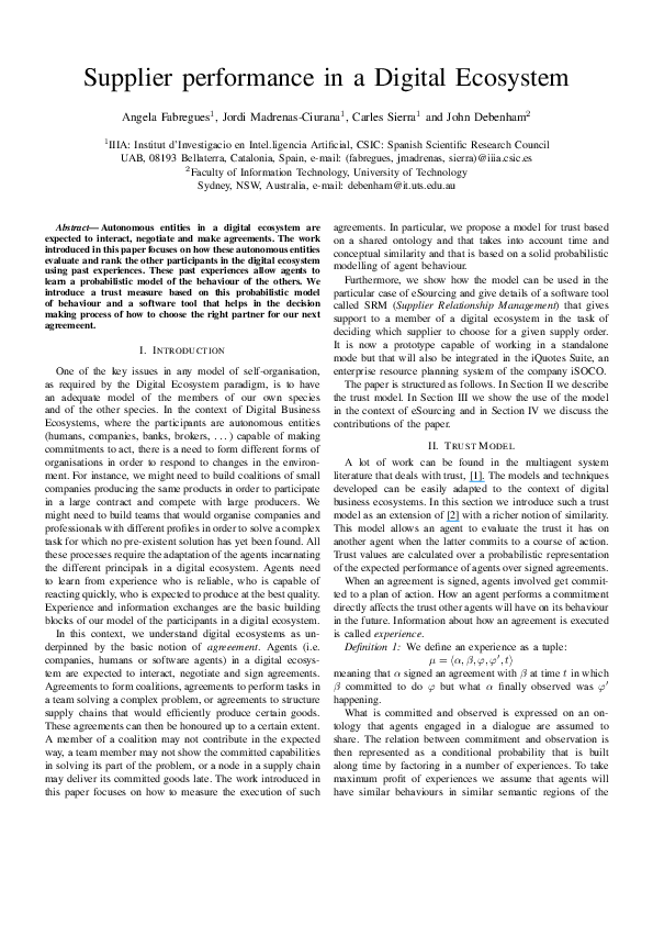 (PDF) Supplier performance in a digital ecosystem