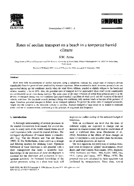 (PDF) Rates of aeolian transport on a beach in a temperate humid climate