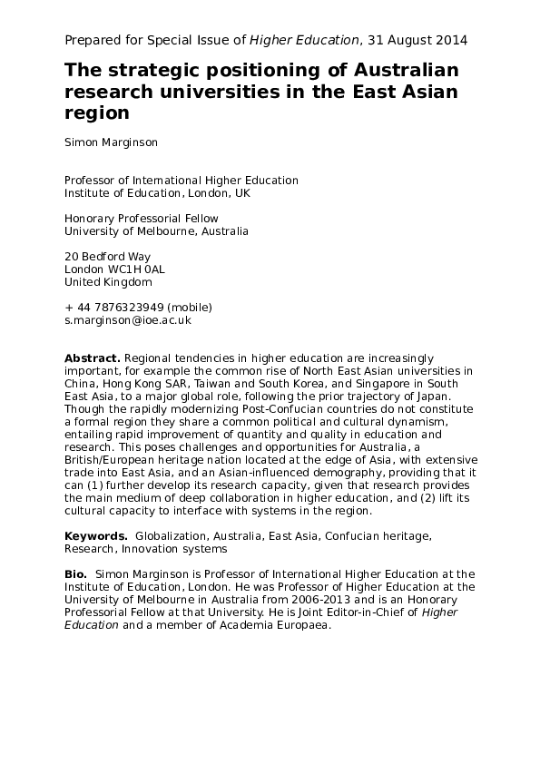 (DOC) The strategic positioning of Australian research universities in ...