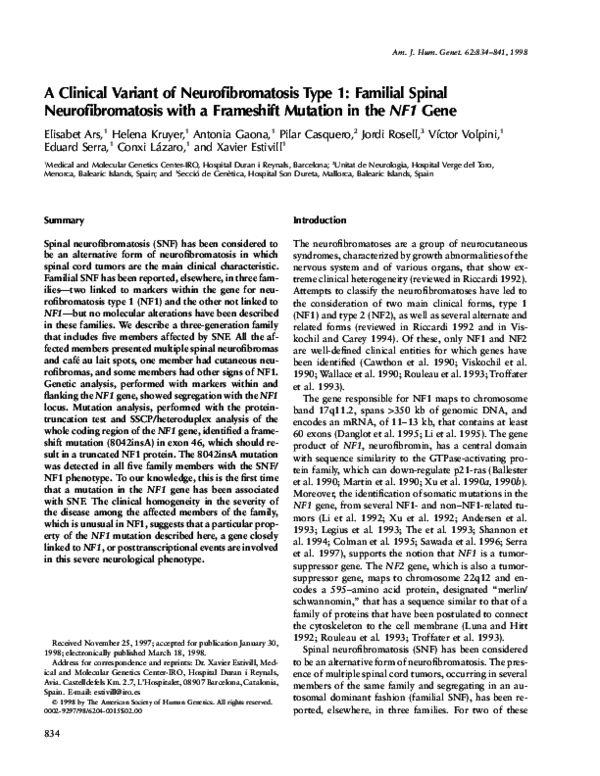 (PDF) A Clinical Variant of Neurofibromatosis Type 1: Familial Spinal ...