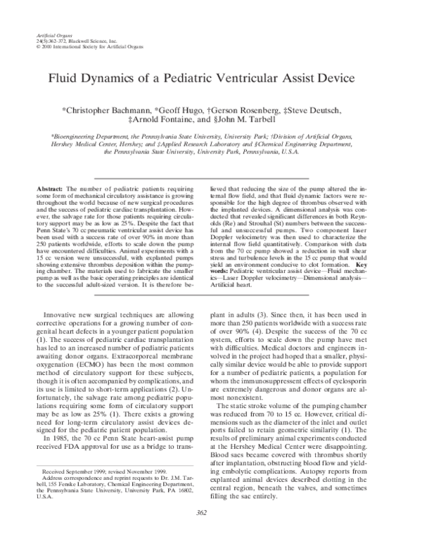 (PDF) Fluid Dynamics of a Pediatric Ventricular Assist Device | Gerson ...