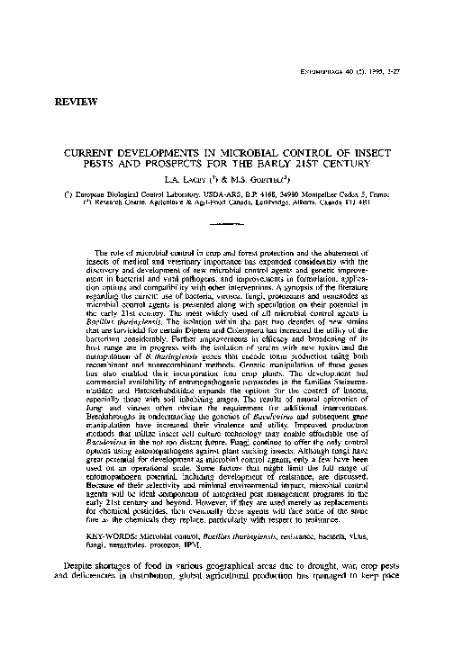 (PDF) Current developments in microbial control of insect pests and
