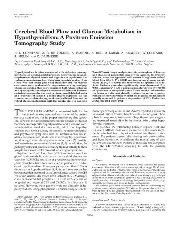 (PDF) Cerebral Blood Flow and Glucose Metabolism in Hypothyroidism: A ...