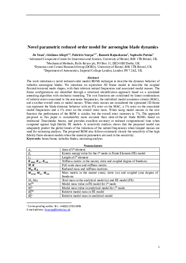 (PDF) Novel parametric reduced order model for aeroengine blade dynamics
