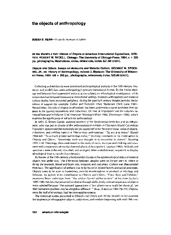 (PDF) The Objects of Anthropology: All the World's a Fair: Visions of ...