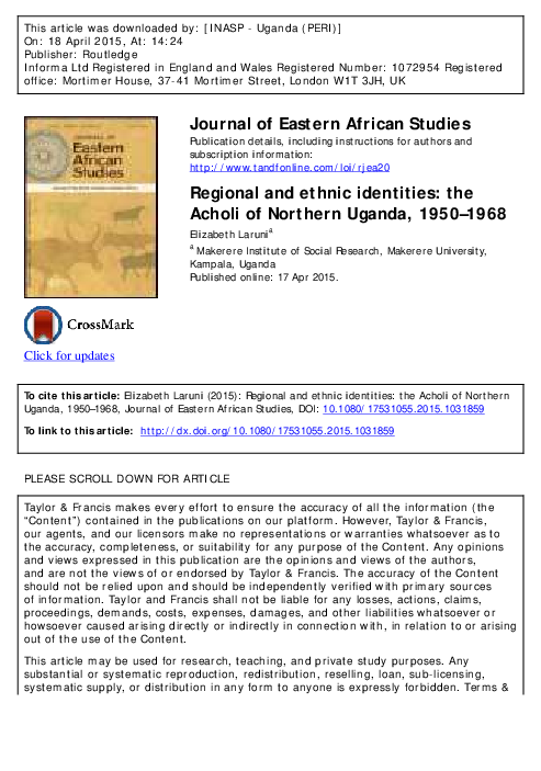(PDF) Regional and ethnic identities: the Acholi of Northern Uganda ...