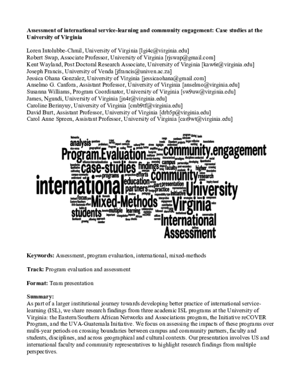 (PDF) Assessment of International Service Learning and Community ...