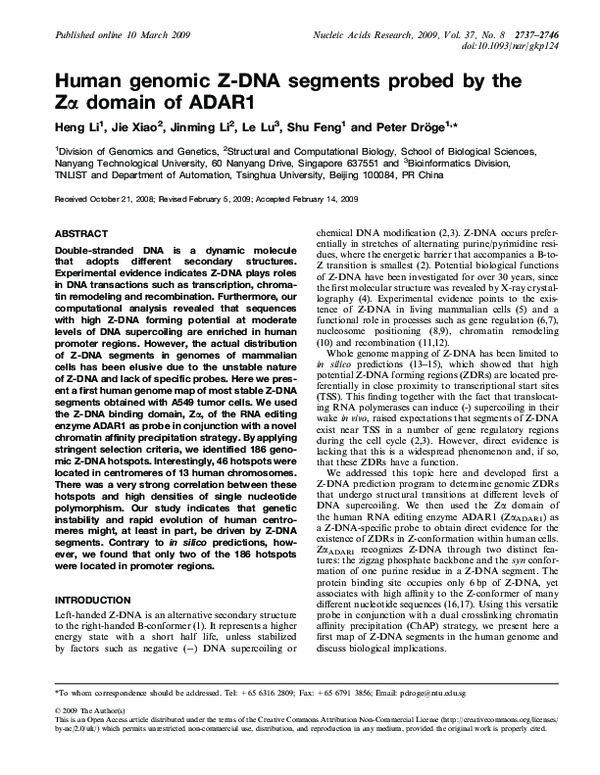 (PDF) Human genomic Z-DNA segments probed by the Z domain of ADAR1