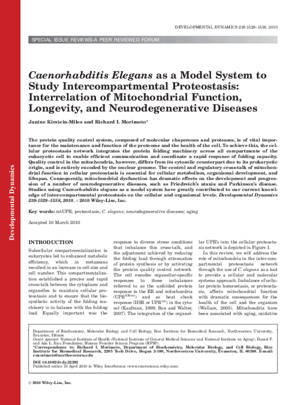 (PDF) Caenorhabditis elegans as a model system to study ...