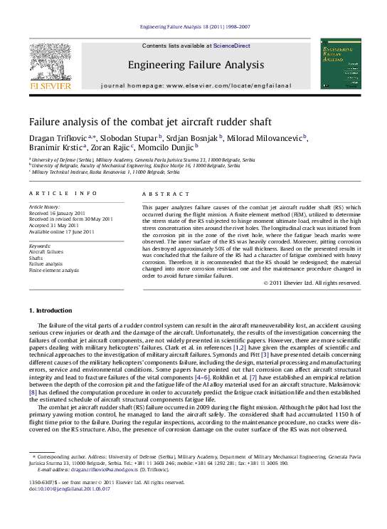 (PDF) Failure analysis of the combat jet aircraft rudder shaft