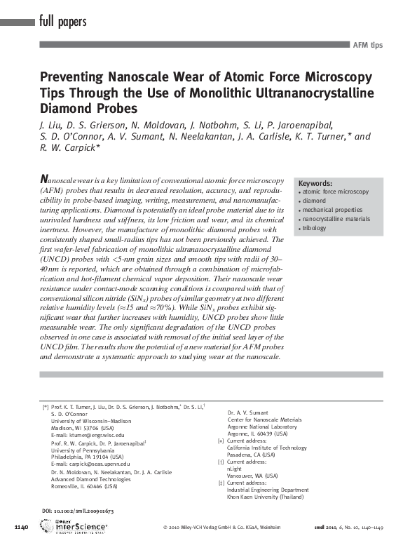 (PDF) Preventing nanoscale wear of atomic force microscopy tips through ...