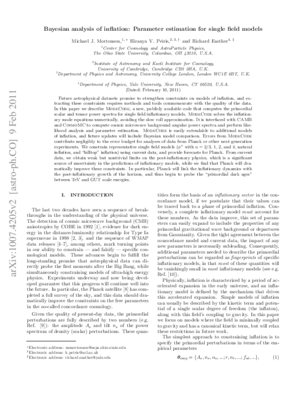 (PDF) Bayesian analysis of inflation: Parameter estimation for single ...