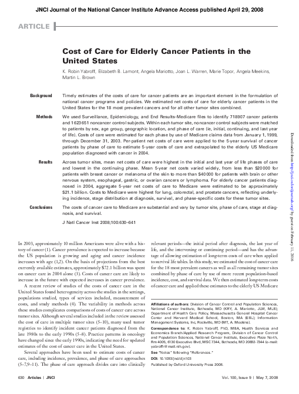 (PDF) Cost of Care for Elderly Cancer Patients in the United States