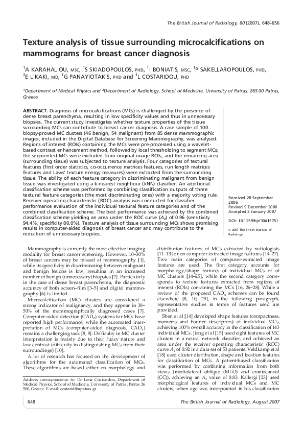 (PDF) Texture analysis of tissue surrounding microcalcifications on ...