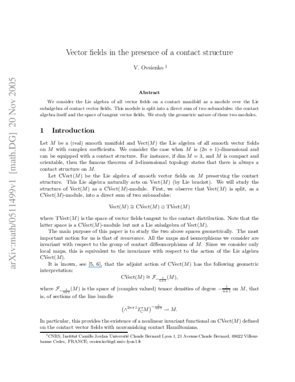 (PDF) Vector fields in the presence of a contact structure