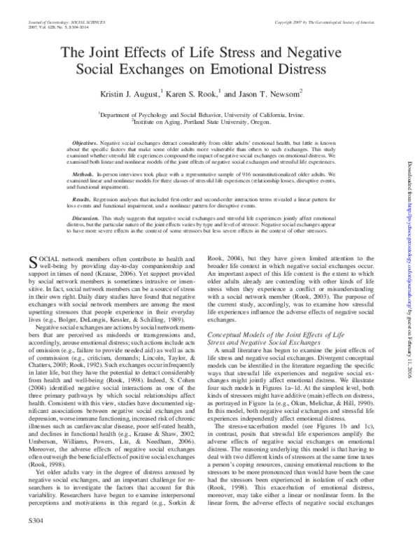 (PDF) The Joint Effects of Life Stress and Negative Social Exchanges on ...