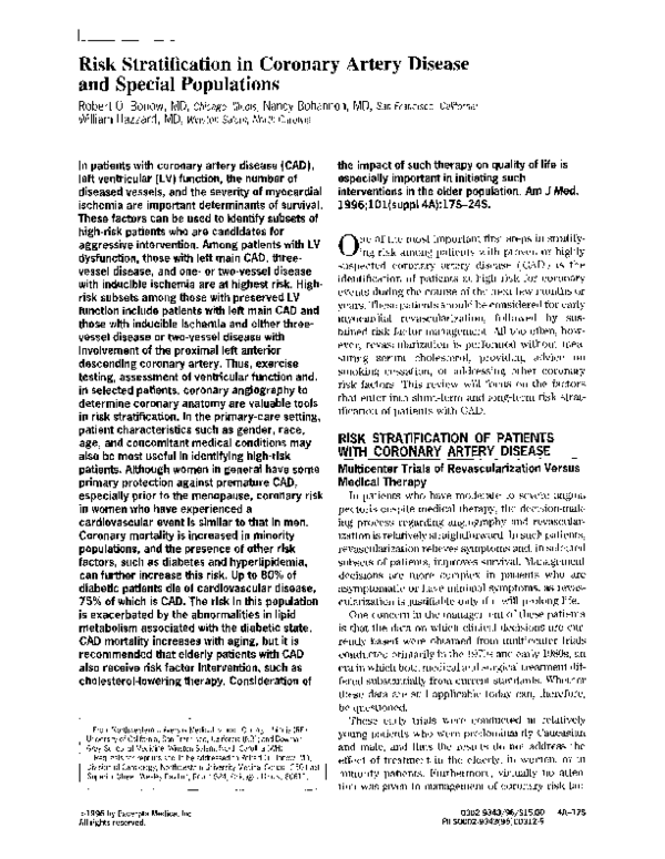 (PDF) Risk Stratification in Coronary Artery Disease: Implications for ...