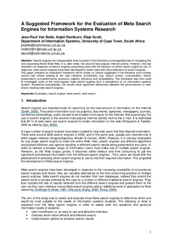 (PDF) A suggested framework for the evaluation of meta search engines ...