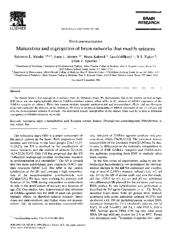 (PDF) Maturation and segregation of brain networks that modify seizures