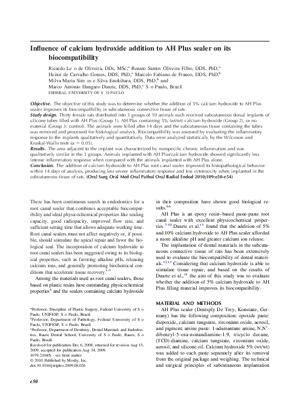 (PDF) Influence of calcium hydroxide addition to AH Plus sealer on its ...