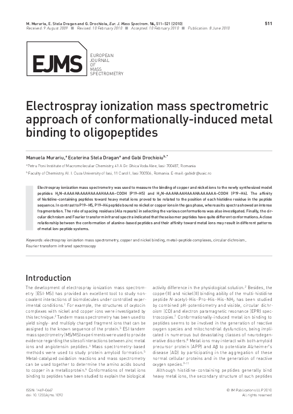 (PDF) Electrospray Ionization Mass Spectrometric Analysis of Blood for ...