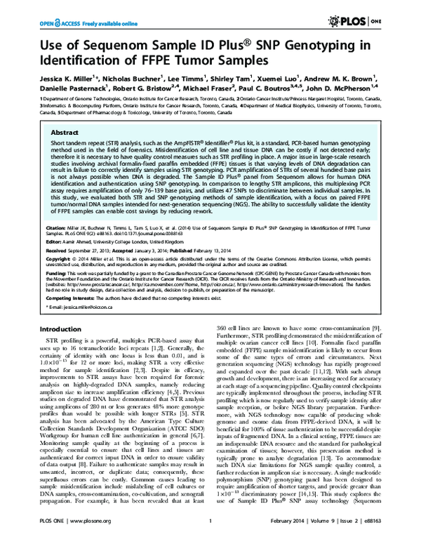 (PDF) Use of Sequenom Sample ID Plus® SNP Genotyping in Identification ...
