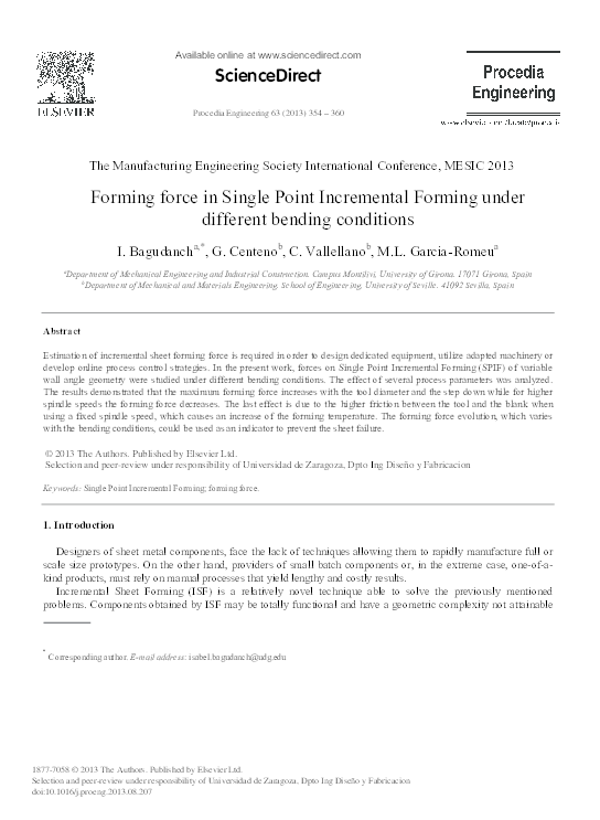 (PDF) Forming Force in Single Point Incremental Forming under Different ...