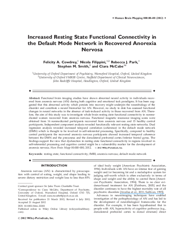 (PDF) Increased resting state functional connectivity in the default ...