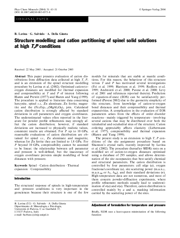 (PDF) Structure modelling and cation partitioning of spinel solid ...