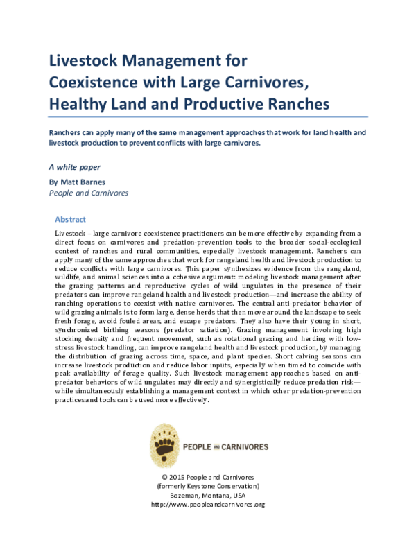 (PDF) Livestock Management for Coexistence with Large Carnivores