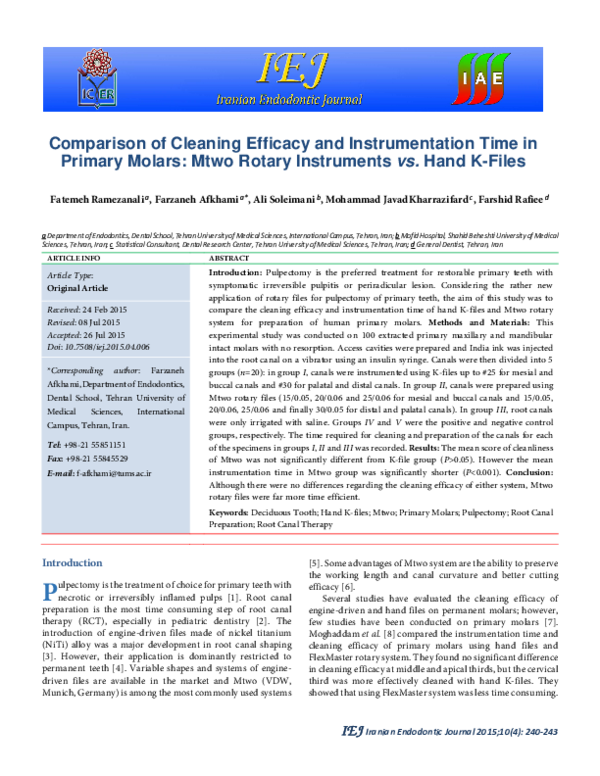 (PDF) Comparison of Cleaning Efficacy and Instrumentation Time in ...