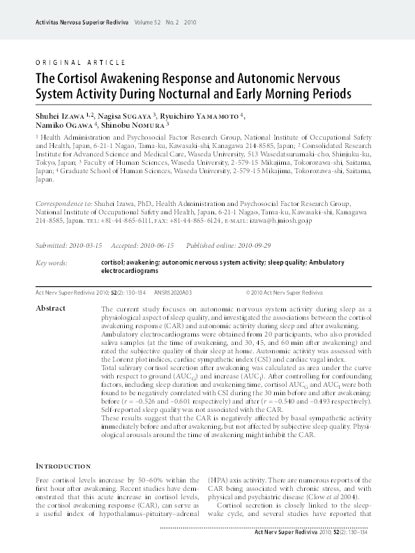 (PDF) The cortisol awakening response and autonomic nervous system ...