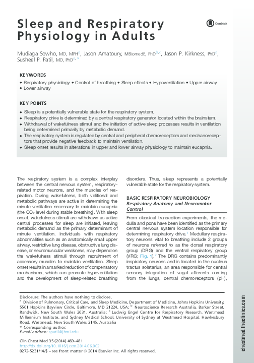 (PDF) Sleep and Respiratory Physiology in Adults