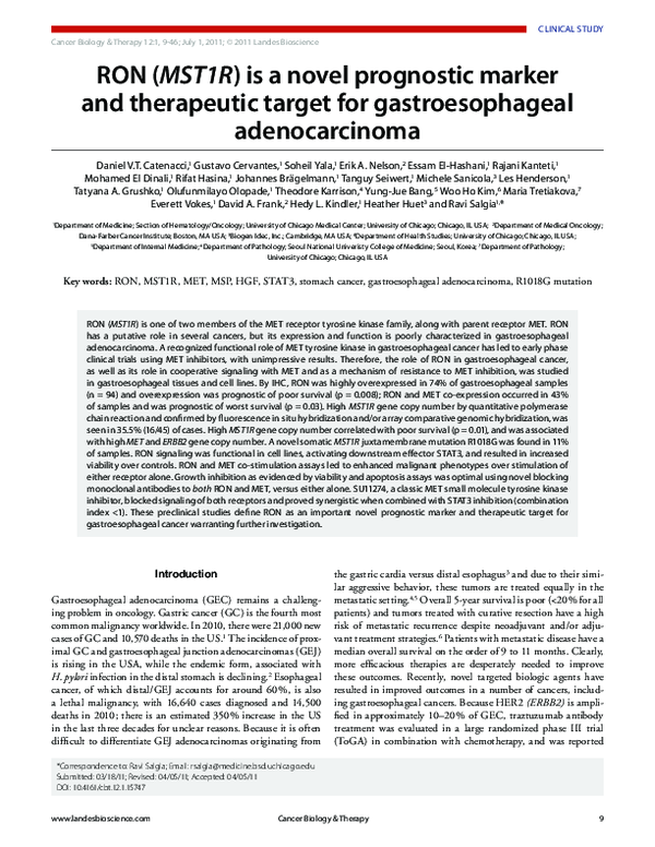 (PDF) RON (MST1R) is a novel prognostic marker and therapeutic target ...