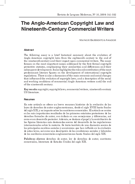 The Anglo-American Copyright Law and Nineteenth-Century Commercial Writers