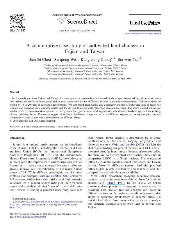 (PDF) A comparative case study of cultivated land changes in Fujian and ...