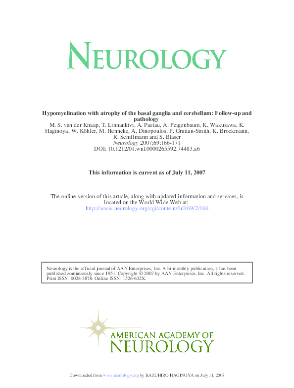 (PDF) Hypomyelination with atrophy of the basal ganglia and cerebellum ...