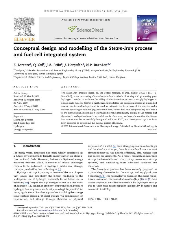 (PDF) Conceptual design and modelling of the SteamIron process and
