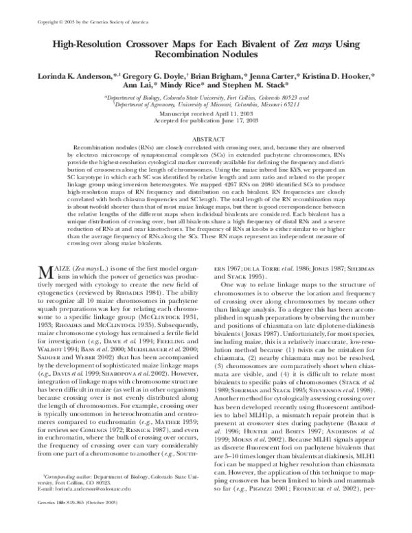 (PDF) High-resolution crossover maps for each bivalent of Zea mays ...