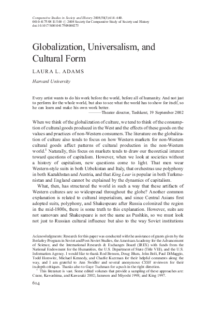 Globalization, Universalism, and Cultural Form